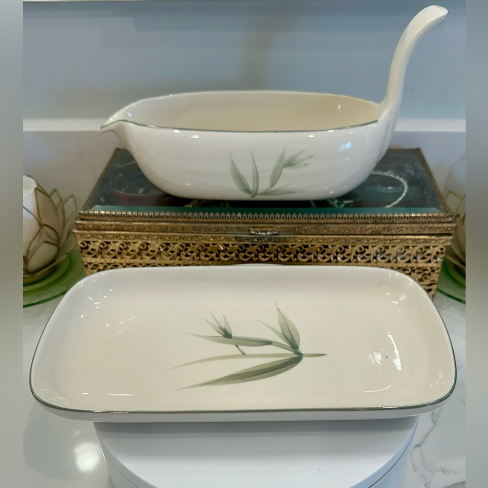 VTG 40s Winfield CA 50s Hand Crafted Bamboo Gravy Boat Complete w Tray Near Mint